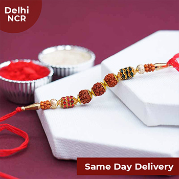 Blissful Rudraksha Rakhi for Armed Forces Same Day Delivery In Delhi NCR-Same Day Rakhi to Delhi NCR