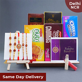 Set of 5 Designer Rakhis with Chocolates Gift Pack Same Day Delivery In Delhi NCR