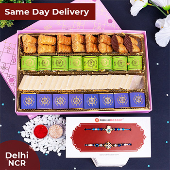 Set of 2 Rakhi with Haldiram Sweet Box Same Day Delivery In Delhi NCR-Same Day Rakhi to Delhi NCR