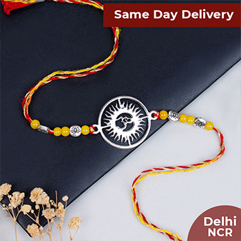 Pure Silver Om Rakhi with Roli Chawal Same Day Delivery In Delhi NCR