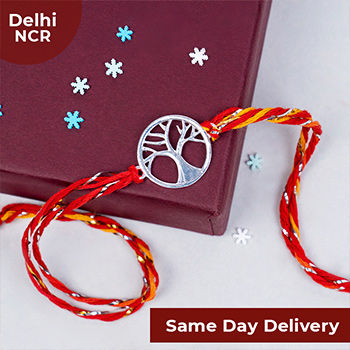 Silver Tree Rakhi with Roli Chawal Same Day Delivery In Delhi NCR-Same Day Rakhi to Delhi NCR