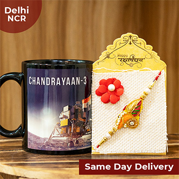 Kundan Rakhi with Chandrayaan 3 Mug Same Day Delivery In Delhi NCR