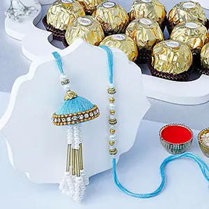 Tranquil Jhumar Bhaiya Bhabhi Pearl Rakhi Set N Ferrero Delight