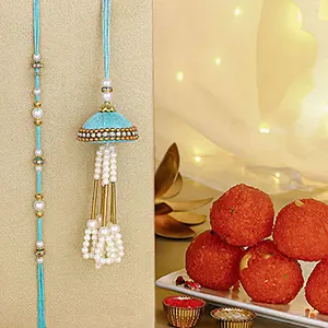 Tranquil Jhumar Bhaiya Bhabhi Pearl Rakhi Set N Sweet Delight