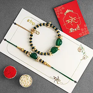 Enchanted Stone Work Lumba Pearl Rakhi Set