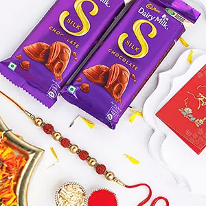 Earthly Blessings Rudraksha Rakhi N Luscious Chocolates Combo-Send Rakhi to Singapore