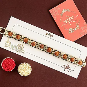 Glamorous Gold Embellished Rudraksh Rakhi-Send Rakhi to Singapore