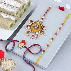 Sneh Family Rakhi Set with Kaju Roll Sweets