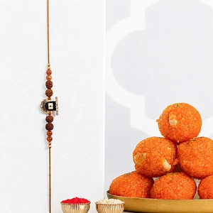 Divine Shiva Rudraksha Rakhi with Motichoor Laddoo