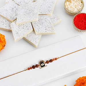 Divine Shiva Rudraksha Rakhi with Kaju Katli