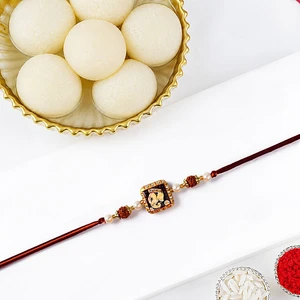 Divine Ganesha Rudraksha Pearl Rakhi with Rasgulla