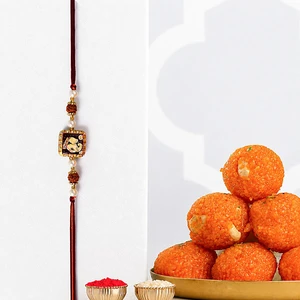 Divine Ganesha Rudraksha Pearl Rakhi with Motichoor Laddoo