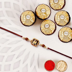 Divine Ganesha Rudraksha Pearl Rakhi with Ferrero Rochers