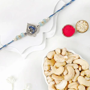 Blue Serenity Om Rakhi with Cashews