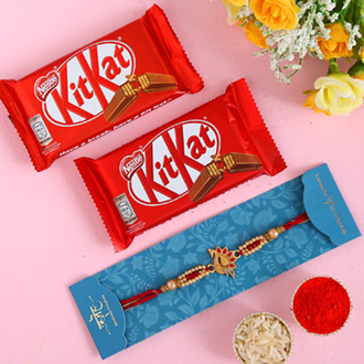 Red Peacock Designer Rakhi And 2 Pcs Of Kitkat