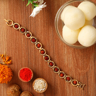 Rudraksha Bracelet Style Rakhi And Rasgulla