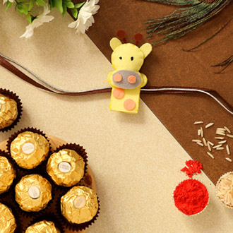 Cute Giraffe Shaped Kids Rakhi And 3 Pcs Ferrero Rocher
