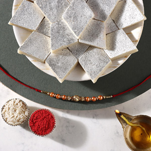 Sneh Rose Gold Rakhi & Kaju Katli