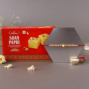 Sneh Rose Gold Rakhi & Soan Papdi