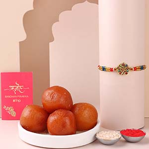 Sneh Designer Peacock Rakhi with Gulab Jamun Singapore