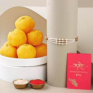 Sneh White Pearl Rakhi with Motichoor Laddoo Singapore