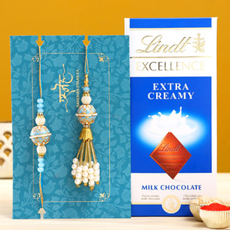 Blue Orb Pearl And Lumba Rakhi Set With Lindt