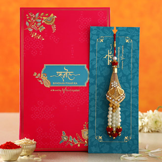 Traditional Pearl Golden Lumba Rakhi - Singapore