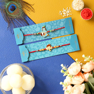Bal Krishna & Ganesha Face Rakhis With Rasgulla