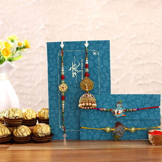Jhumki Lumba Rakhi Set & Kids Rakhi With Ferrero Rocher
