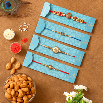 Set Of 4 Designer Rakhis & Almonds Combo