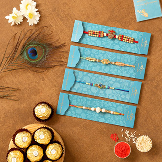 4 Traditional Rakhis & Yummy Ferrero Rocher Combo