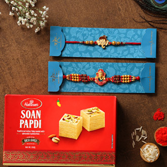 2 Lord Ganesha Rakhis & Soan Papdi