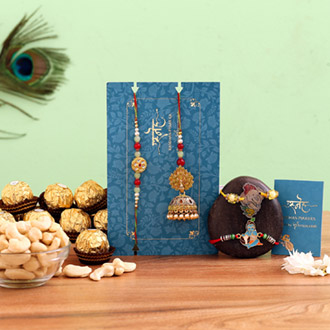Jhumki Lumba Rakhi Set & Kids Rakhi With Cashew