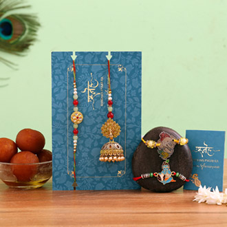 Jhumki Lumba Rakhi Set & Kids Rakhi With Gulab Jamun