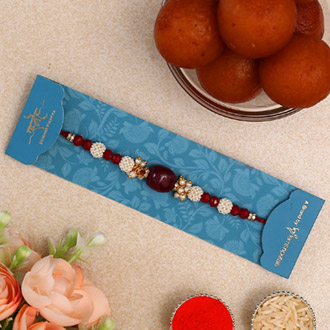 Red Stone Designer Rakhi & Gulab Jamun - Singapore