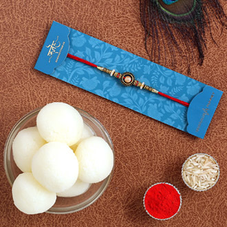 Pearl In A Circle Rakhi & Rasgulla Tin