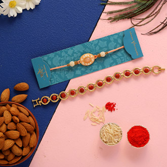 Rudraksha & Peach Stone Rakhis With Almonds