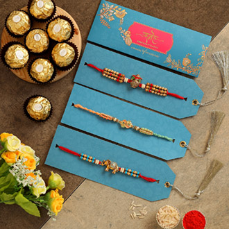 Set Of 3 Designer Rakhis & Ferrero Rocher
