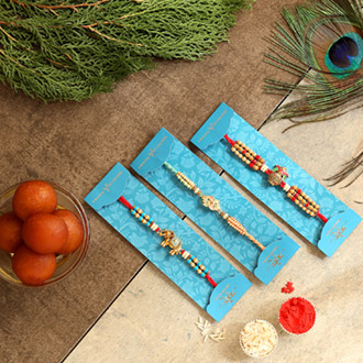 Set Of 3 Designer Rakhis & Yummy Gulab Jamun