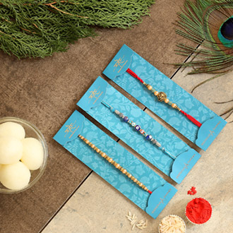 Set Of 3 Traditional Rakhis & Rasgulla Tin