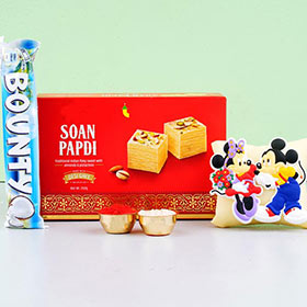 Mickey Mouse Rakhi With Soan Papdi Sweet