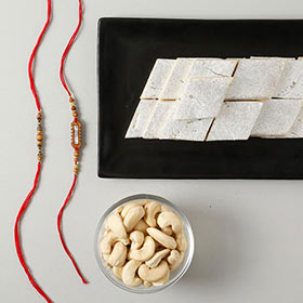 Beaded Rakhi Set With Kaju katli Sweet Hamper