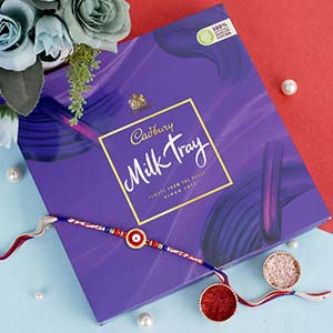 Red Evil Eye Rakhi with Chocolate Hamper - Rakhi with Cadbury Chocolate to UK