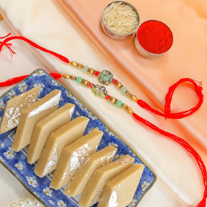 Adorable Designer Rakhi Set with Kaju Katli Sweet