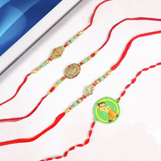 Exquisite Designer Set of Four Rakhi  For UK