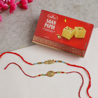 Delightful Rakhi Set with Soan Papdi For UK