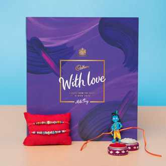 Designer Sparkling Rakhi Set with Chocolate Hamper For UK
