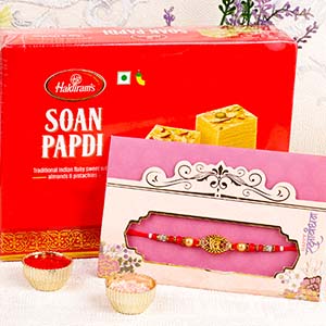 IK Onkar Rakhi with Soan Papdi Sweet Hamper - Send Rakhi to UK