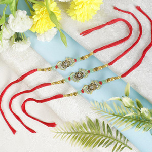 Three Set of Diamond Embellished Rakhi - Send Rakhi to UK