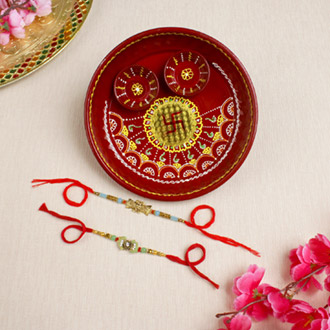 Two Stylist Royal Rakhis with Puja Thali For UK